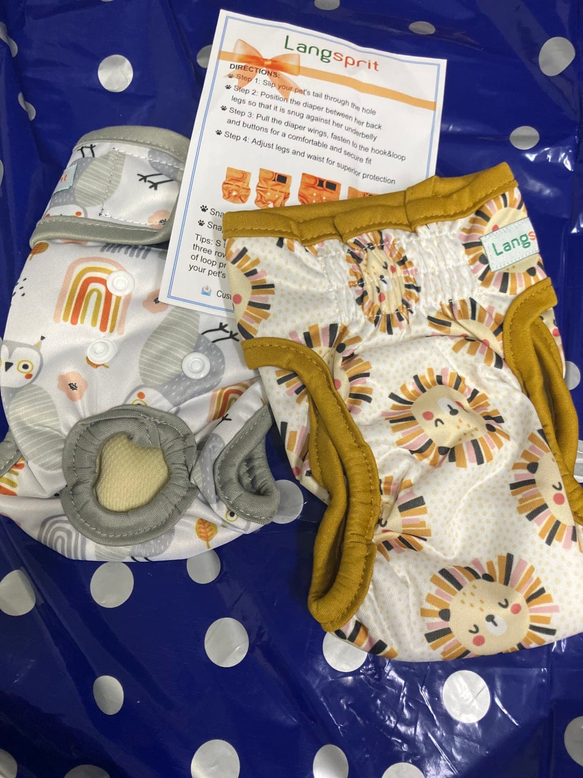 Langsprit Pet Diapers - Cute Owl & Lion Designs