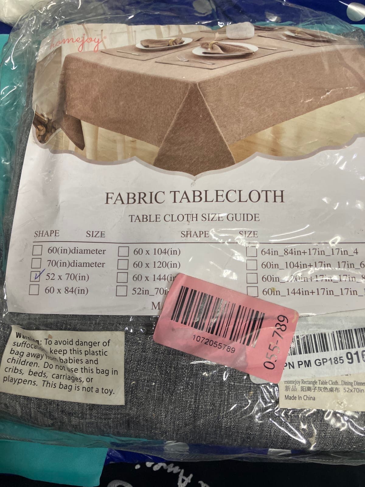 Homejoy Fabric Tablecloth 52x70 Inches - Gray