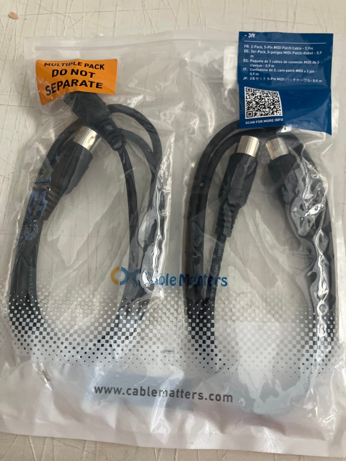 Cable Matters 2-Pack 5-Pin MIDI Patch Cables - 3ft